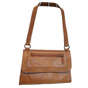 Fossil- Smooth leather shoulder bag with Foldover flap  - Cognac Tan
